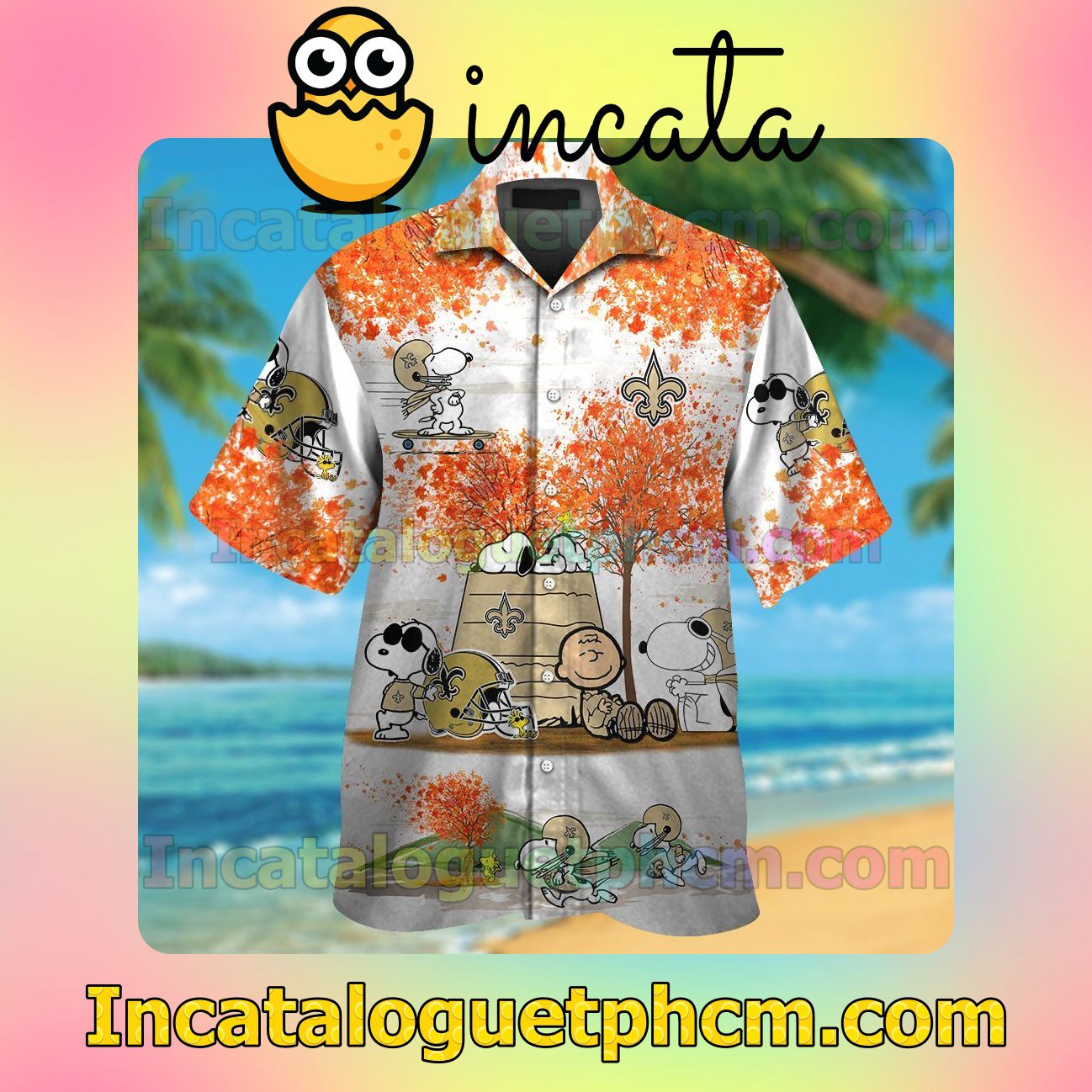 New Orleans Saints Snoopy Autumn Beach Vacation Shirt, Swim Shorts