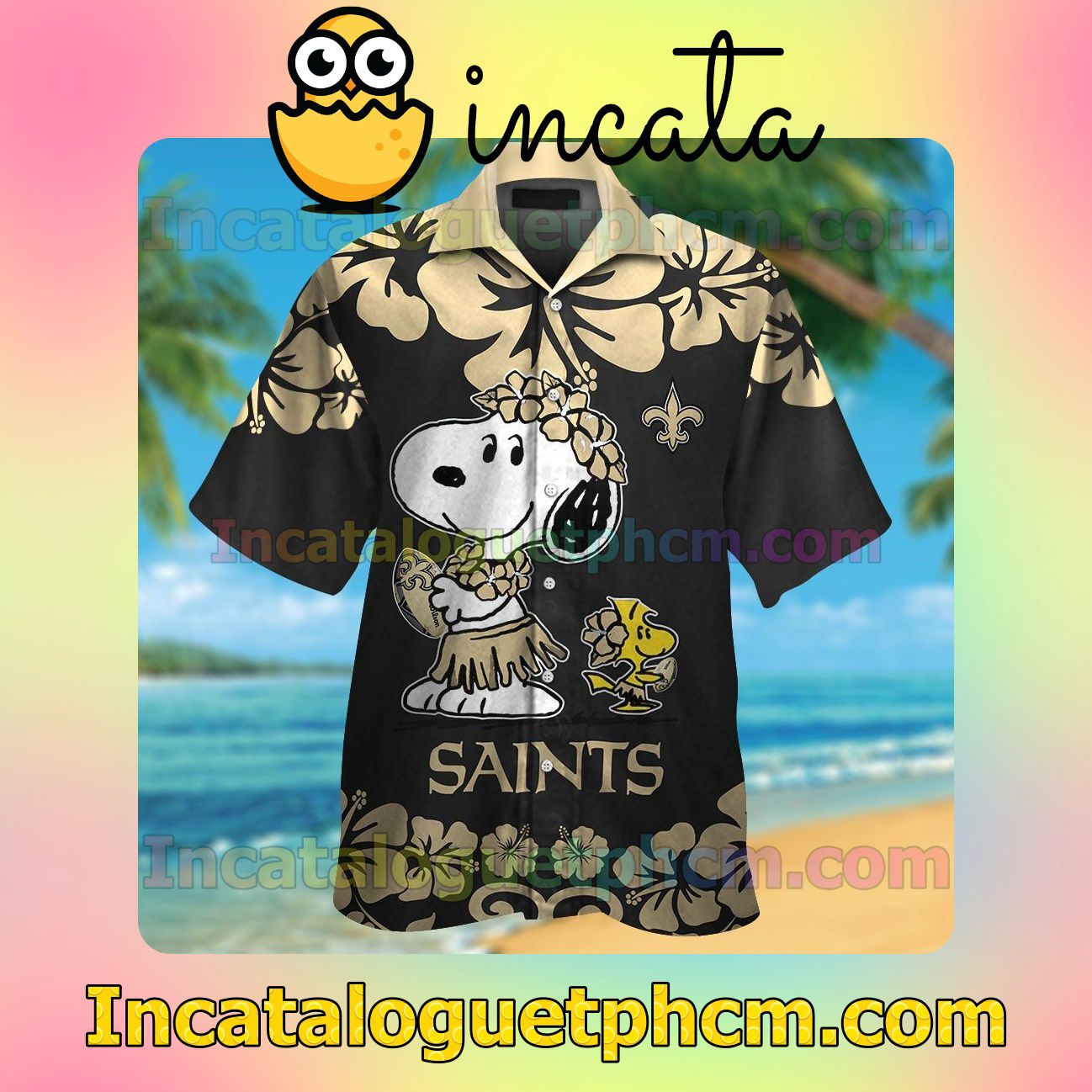 New Orleans Saints & Snoopy Beach Vacation Shirt, Swim Shorts