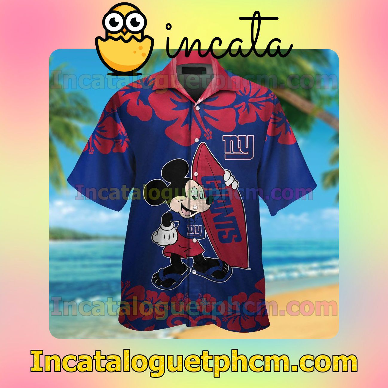 New York Giants & Mickey Mouse Beach Vacation Shirt, Swim Shorts