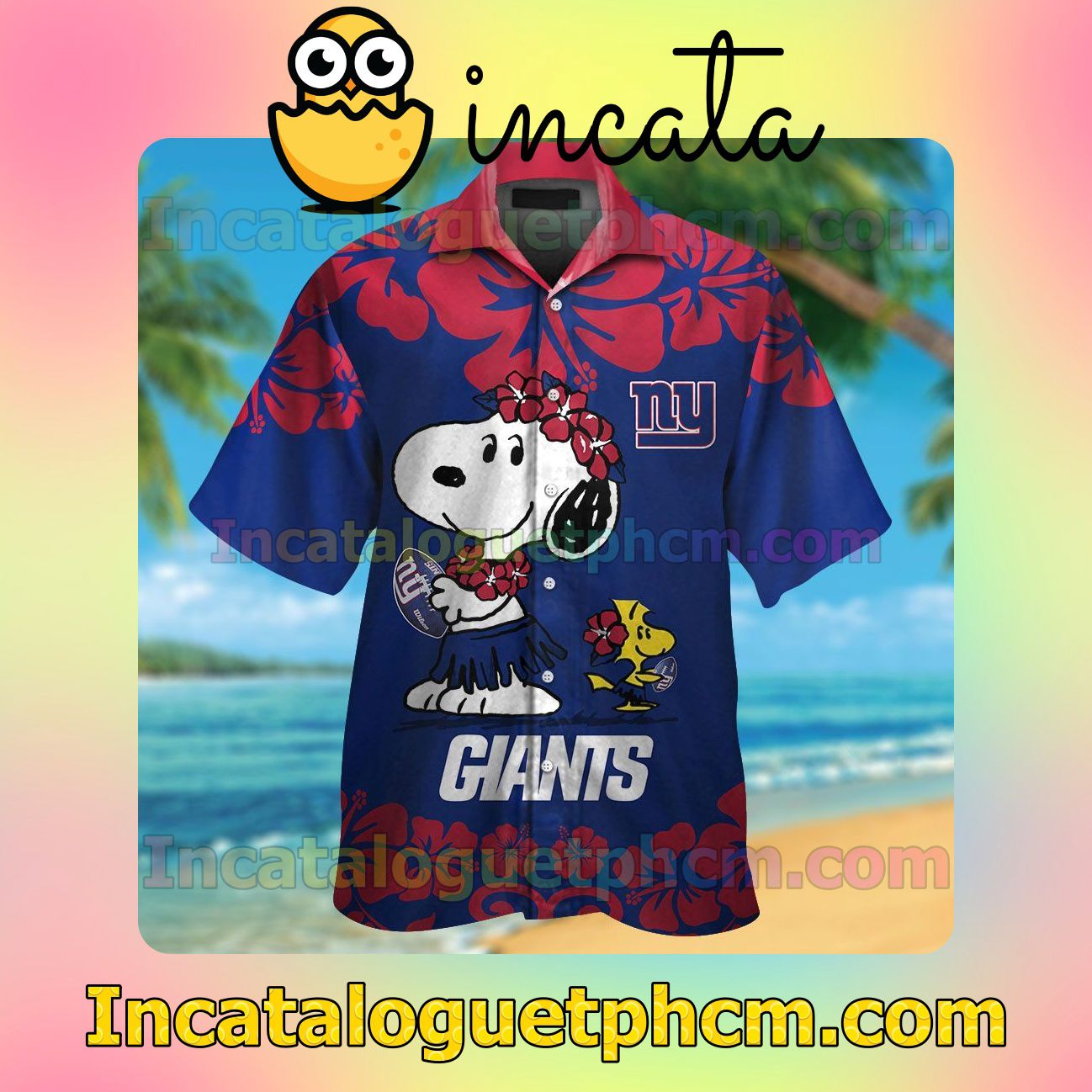 New York Giants & Snoopy Beach Vacation Shirt, Swim Shorts