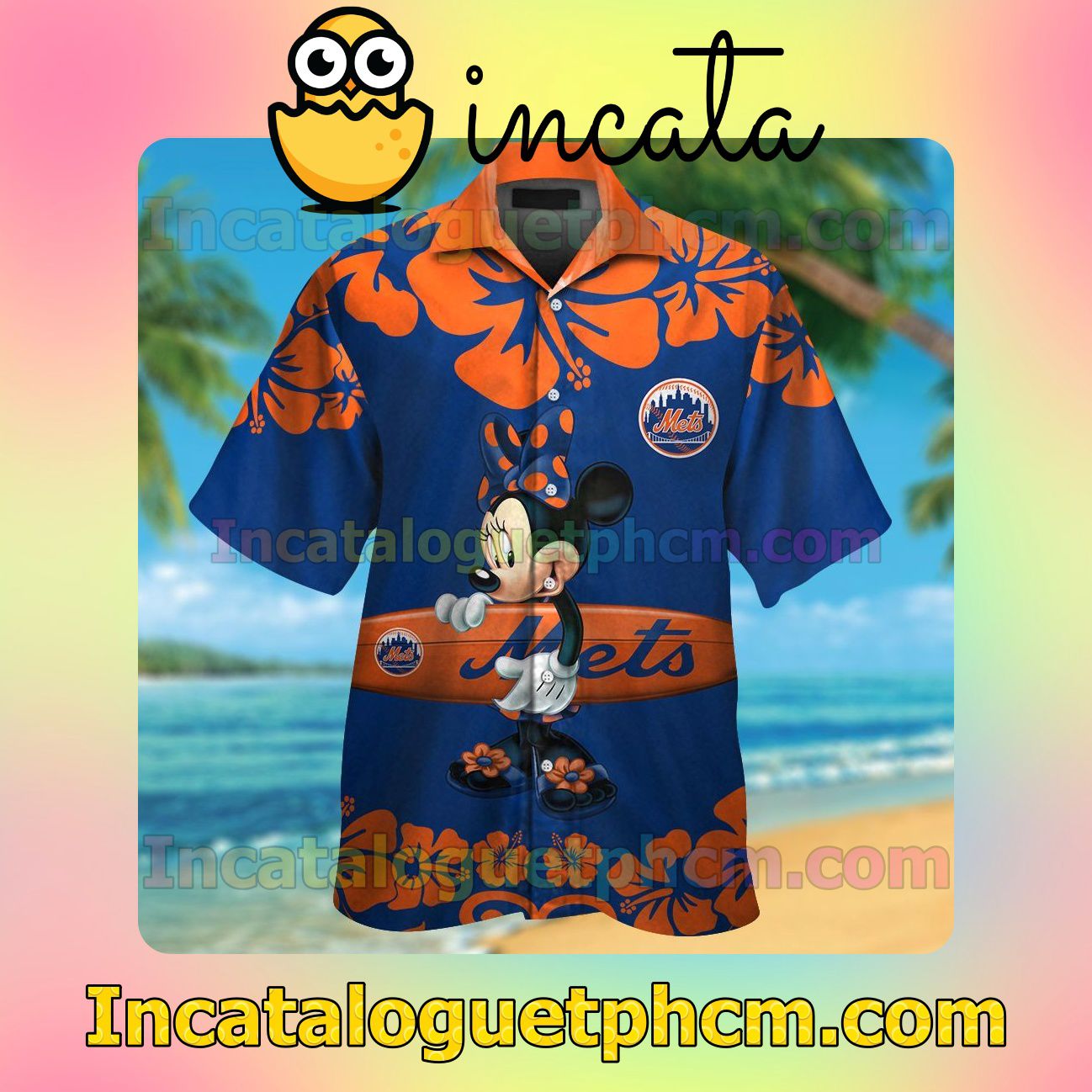 New York Mets Minnie Mouse Beach Vacation Shirt, Swim Shorts