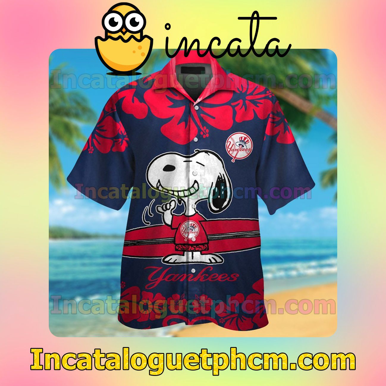 New York Yankees Snoopy Beach Vacation Shirt, Swim Shorts