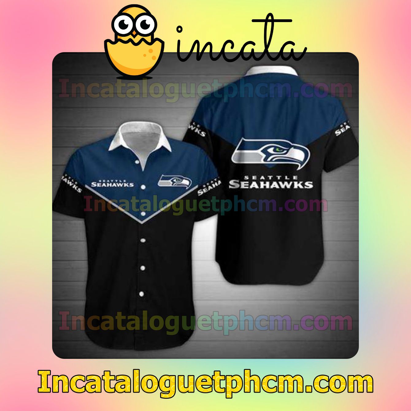 Nfl Seattle Seahawks Logo Mix Blue And Black Mens Short Sleeve Shirt