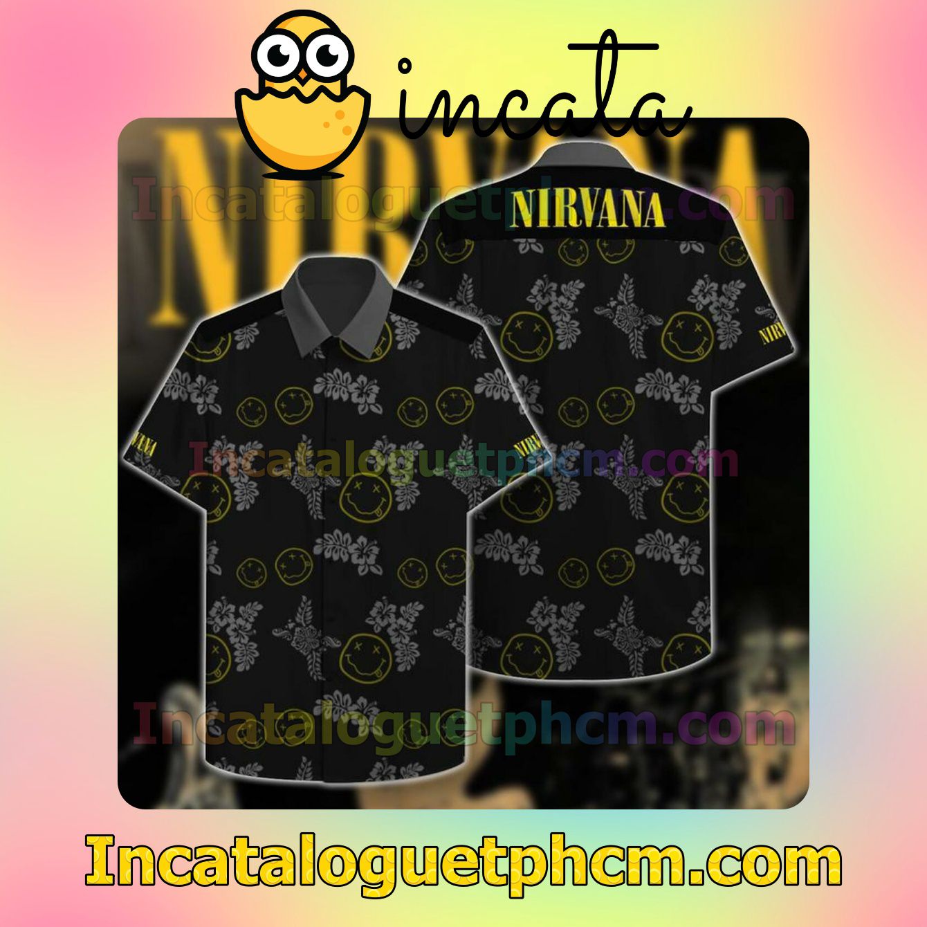 Nirvana Smile Pattern Black Short Sleeve Shirt