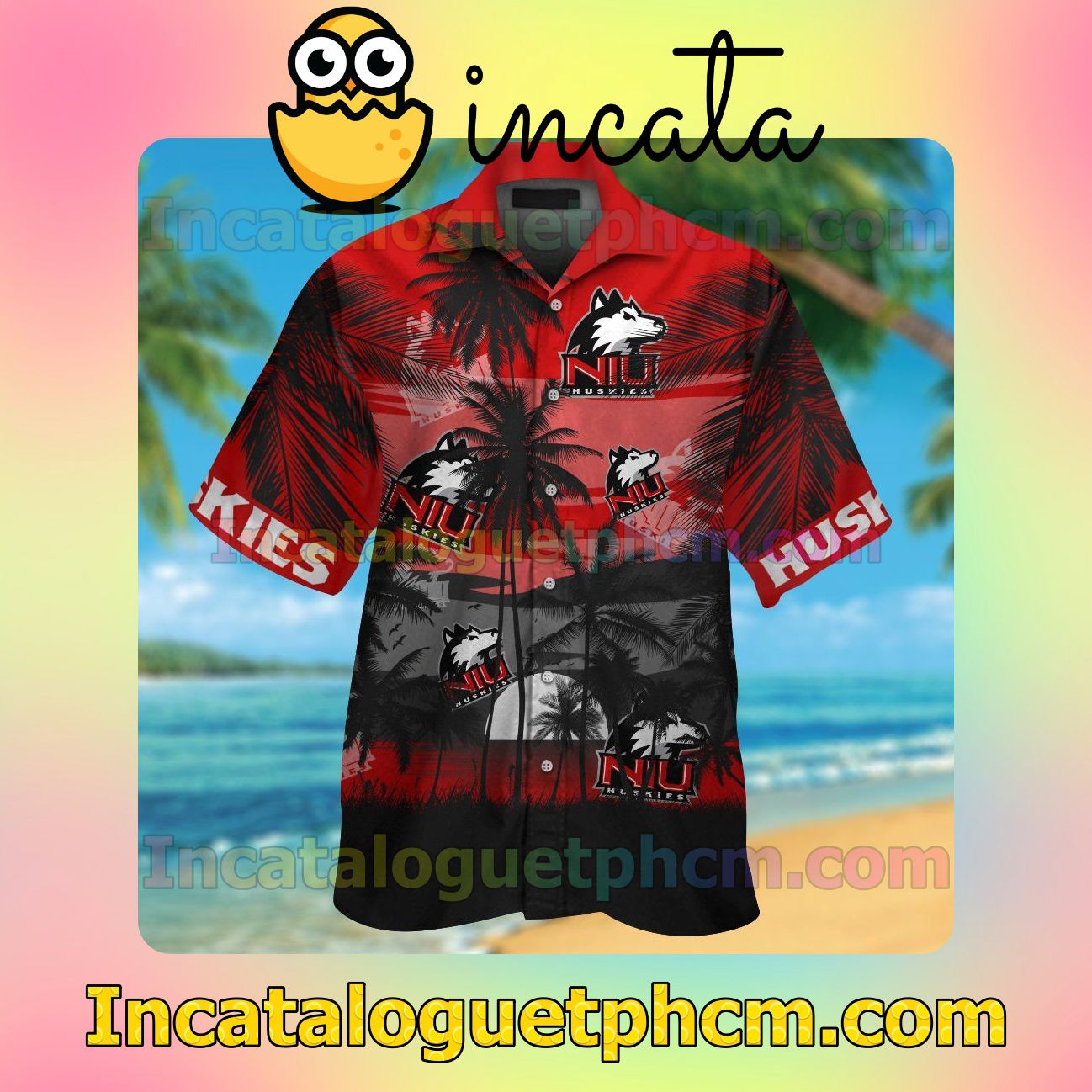 Northern Illinois Huskies Beach Vacation Shirt, Swim Shorts