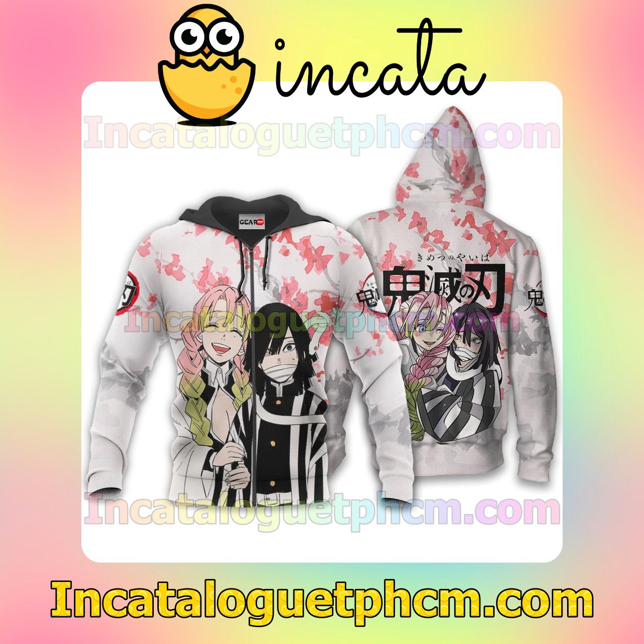 Obanai and Mitsuri Demon Slayer Anime Valentine's Gift Clothing Merch Zip Hoodie Jacket Shirts