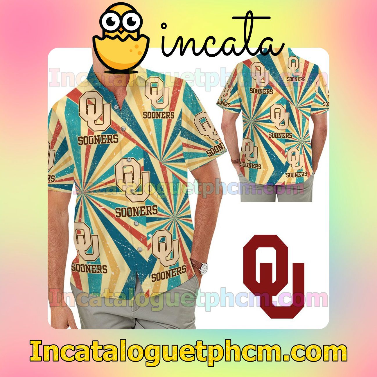 Oklahoma Sooners Retro Vintage Style Beach Vacation Shirt, Swim Shorts