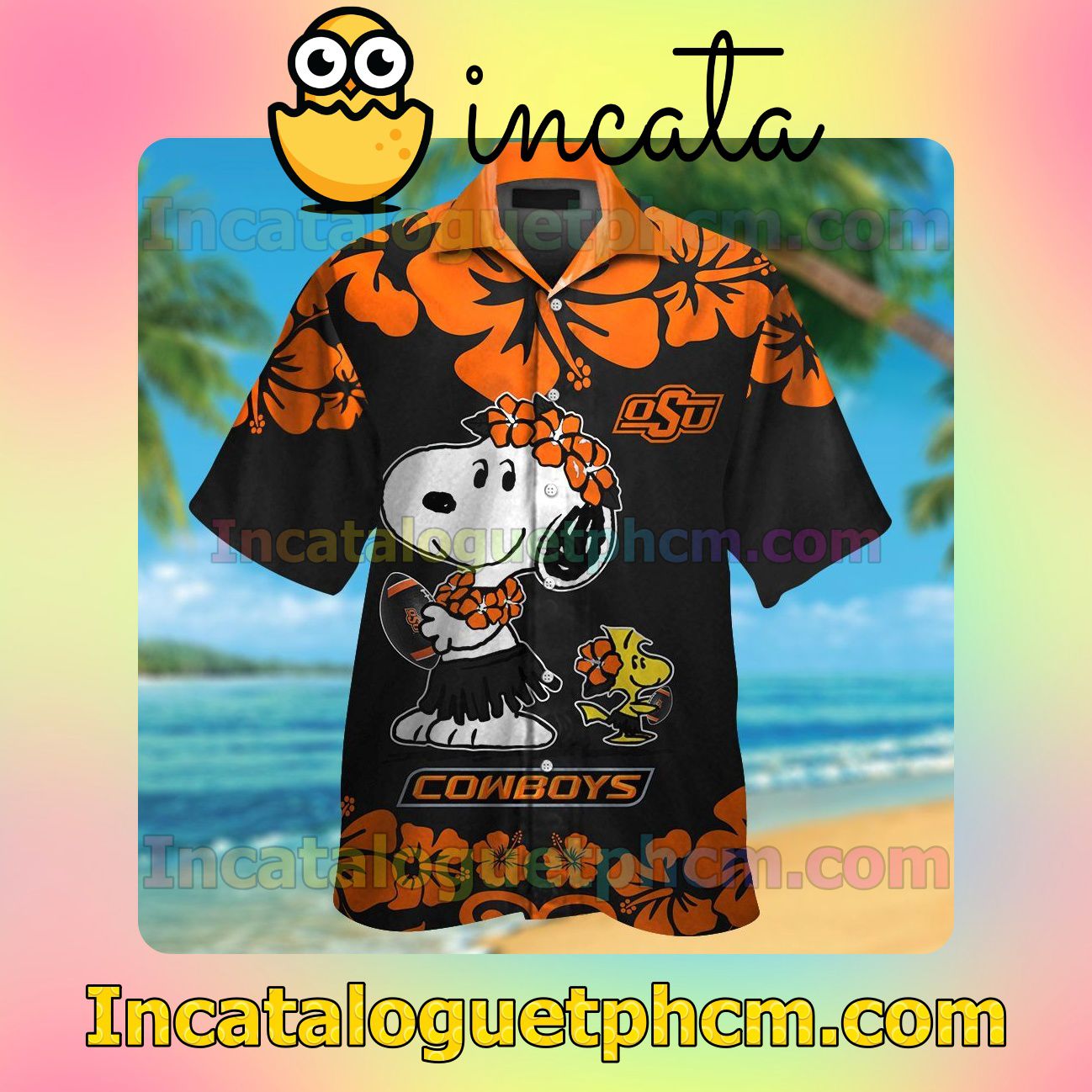 Oklahoma State Cowboys & Snoopy Beach Vacation Shirt, Swim Shorts