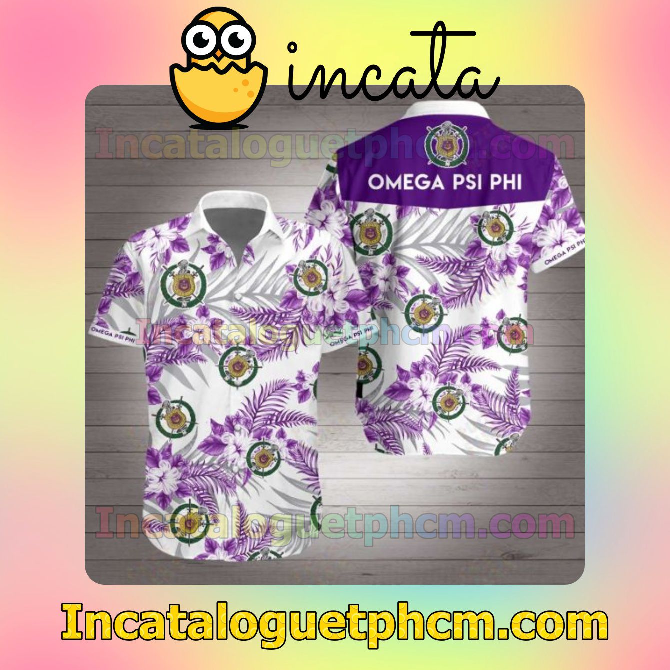 Omega Psi Phi Purple Tropical Floral White Mens Short Sleeve Shirt