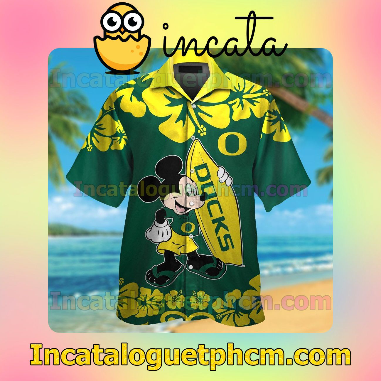 Oregon Ducks & Mickey Mouse Beach Vacation Shirt, Swim Shorts