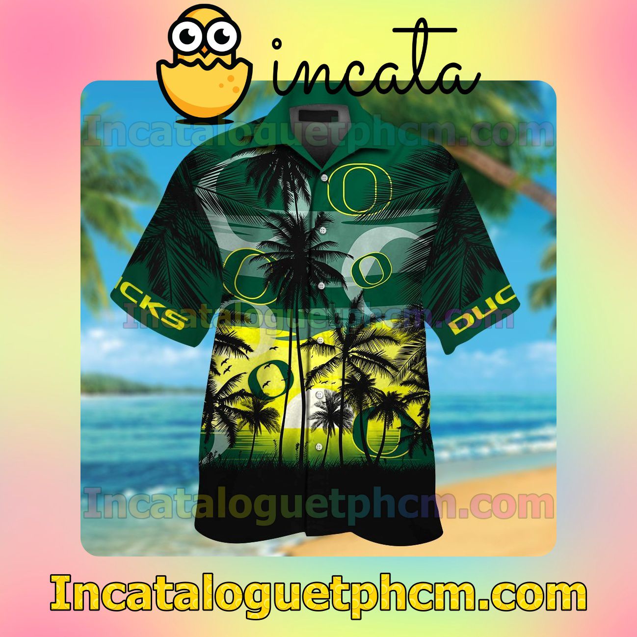 Oregon Ducks Tropical Beach Vacation Shirt, Swim Shorts