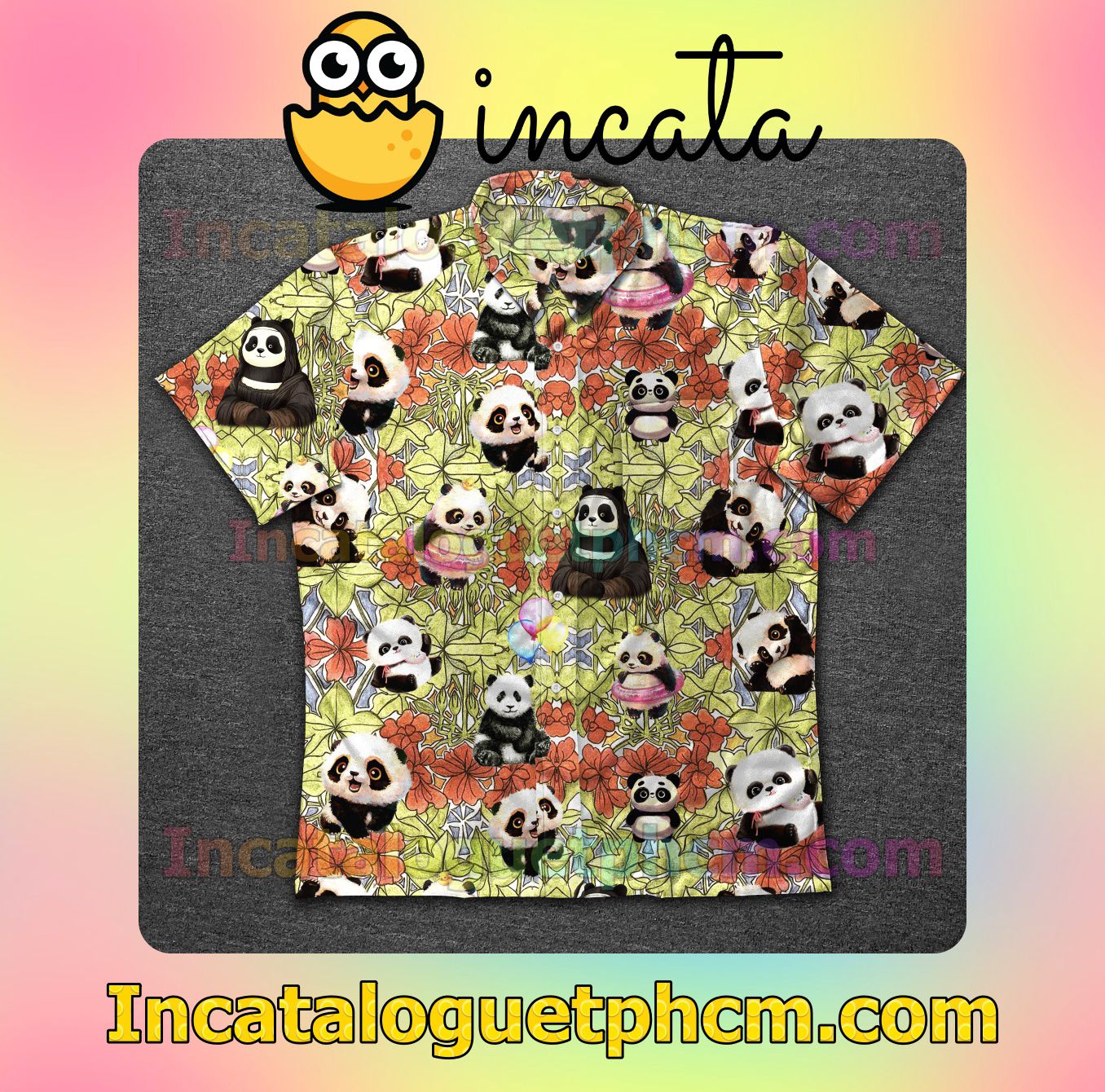 Panda Flower Mens Short Sleeve Shirt