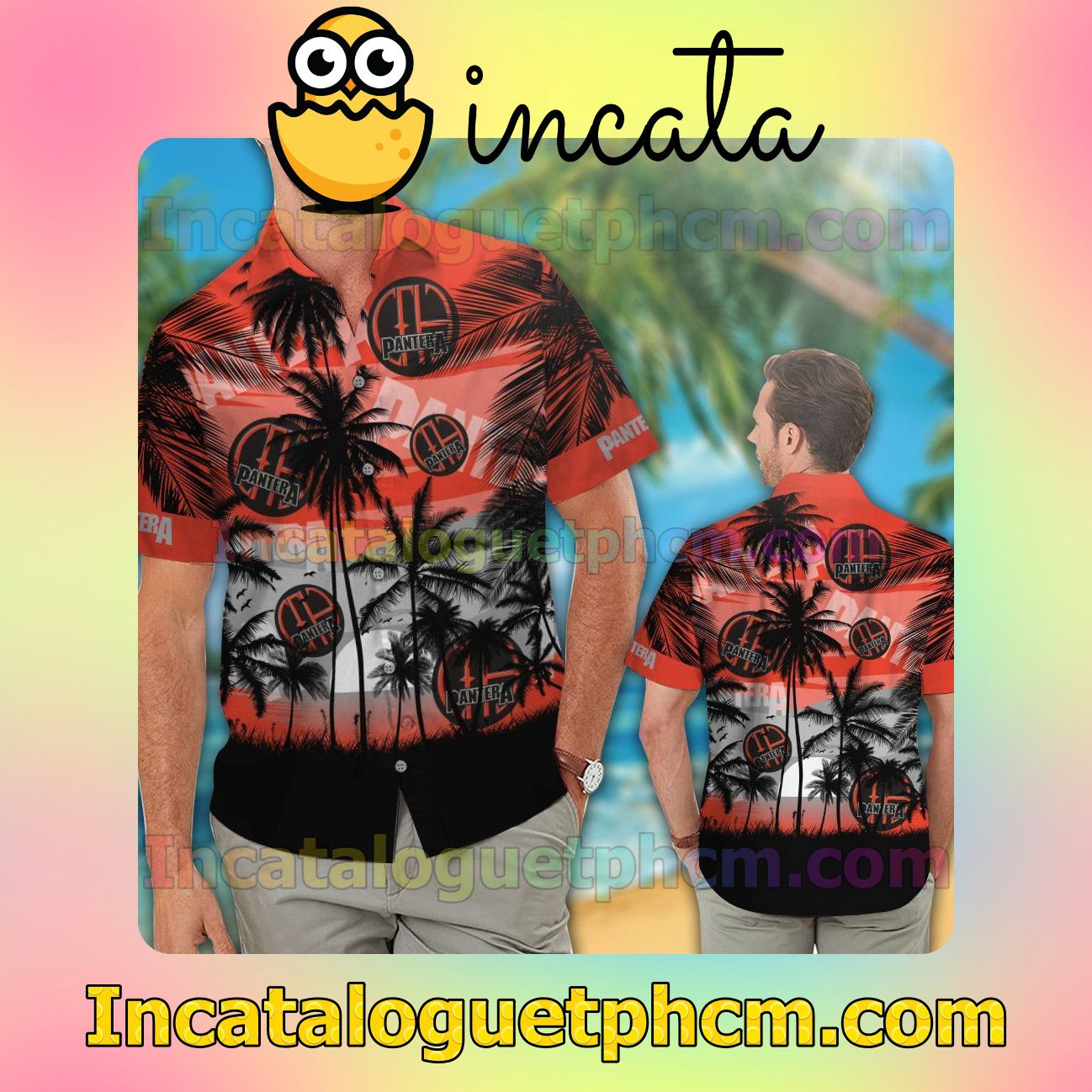 Pantera Men Beach Vacation Shirt, Swim Shorts