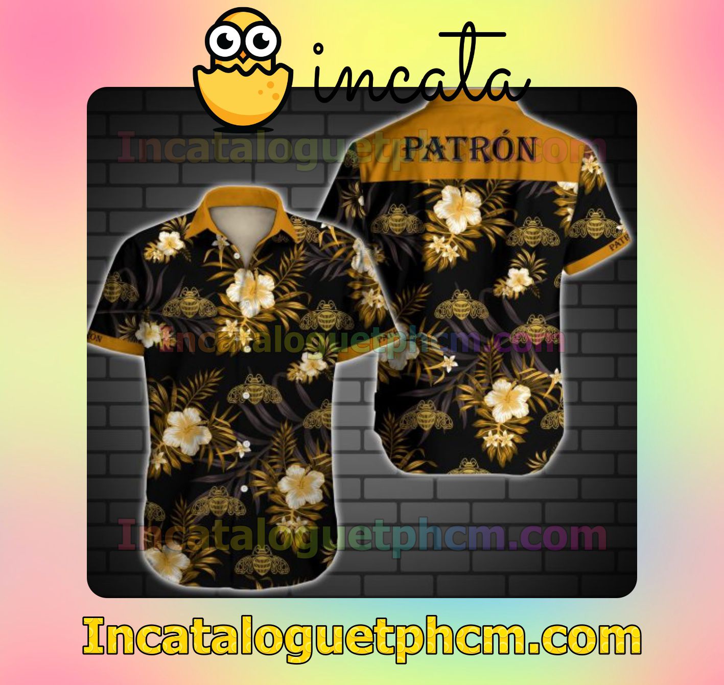 Patron Yellow Tropical Floral Black Mens Short Sleeve Shirt