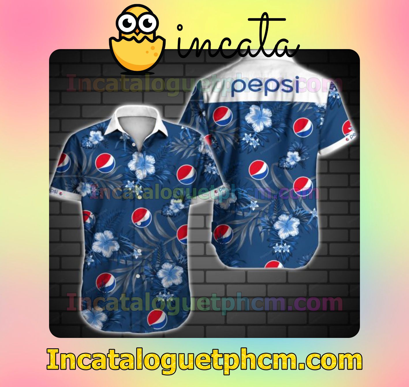 Pepsi Blue Tropical Floral Mens Short Sleeve Shirt