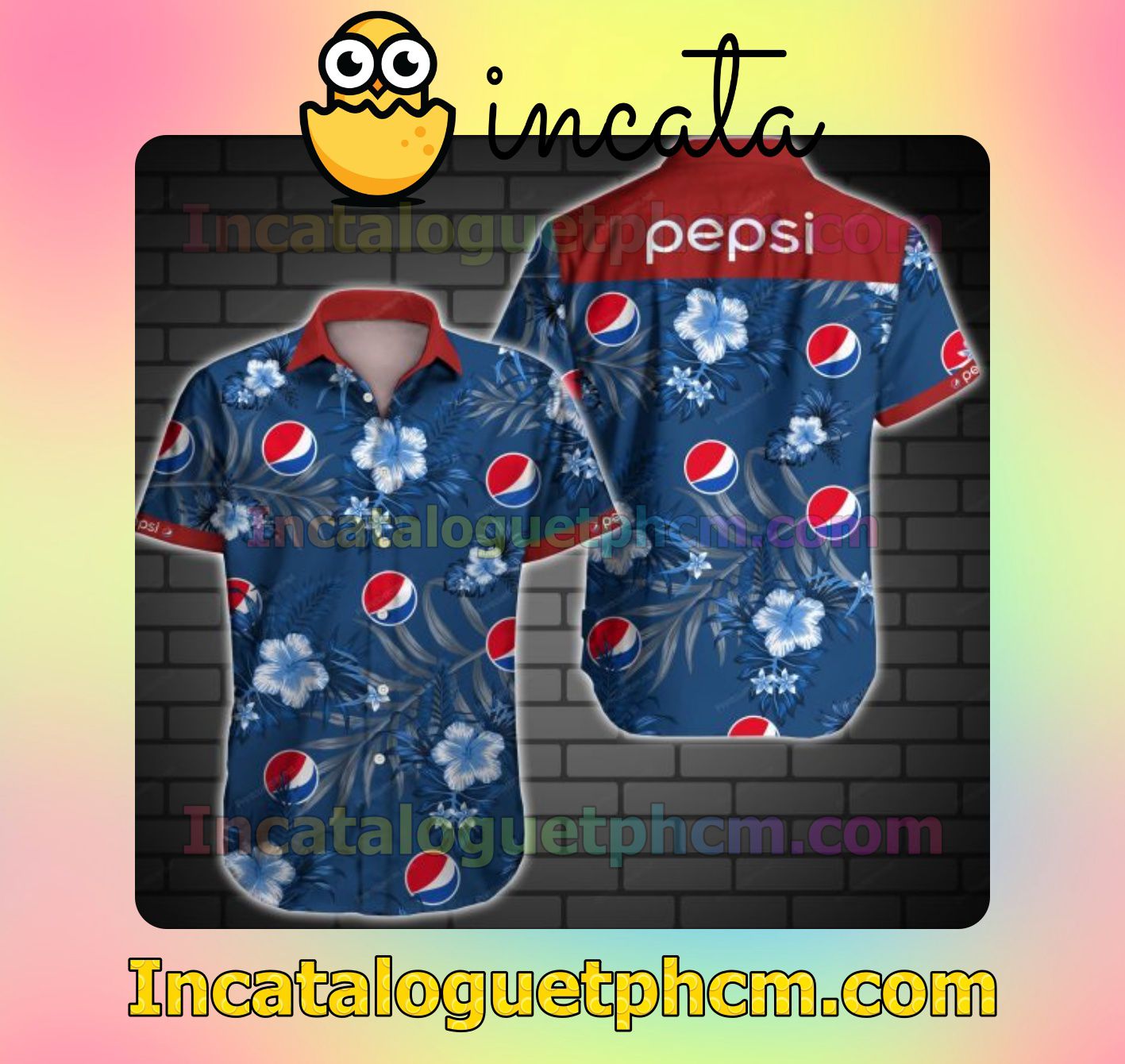 Pepsi Blue Tropical Floral Style 2 Mens Short Sleeve Shirt