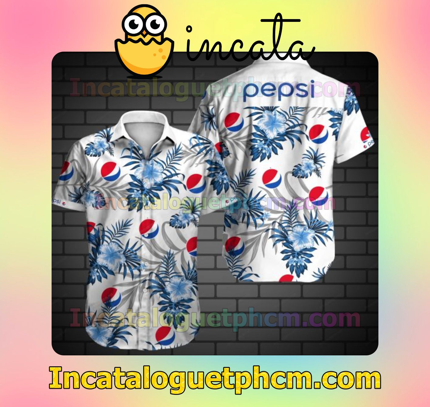 Pepsi Blue Tropical Floral White Style 2 Mens Short Sleeve Shirt