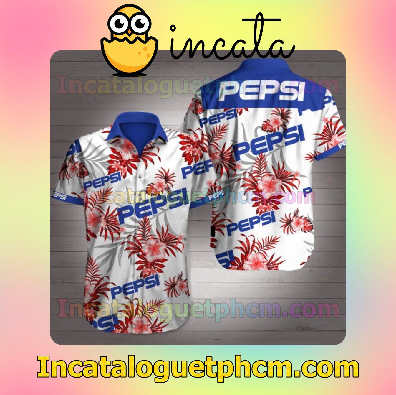 Pepsi Red Tropical Floral White Mens Short Sleeve Shirt