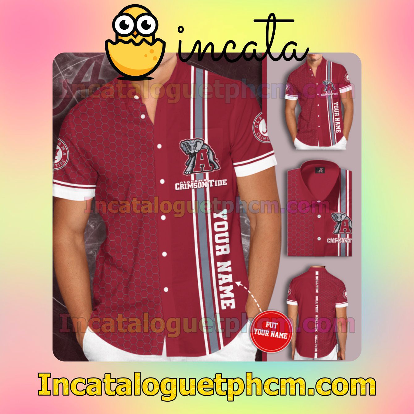 Personalized Alabama Crimson Tide Football Red Button Shirt And Swim Trunk