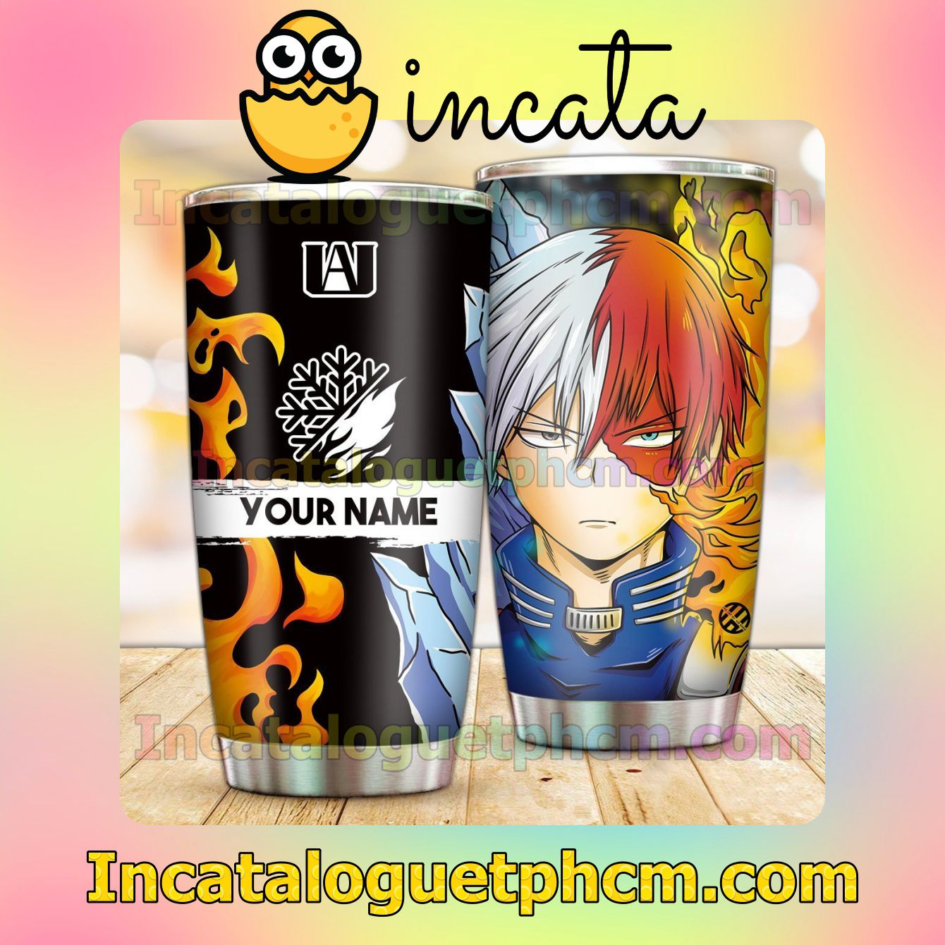 Personalized Anime Todoroki Shoto Fire Ice Quirk Tumbler Design Gift For Mom Sister