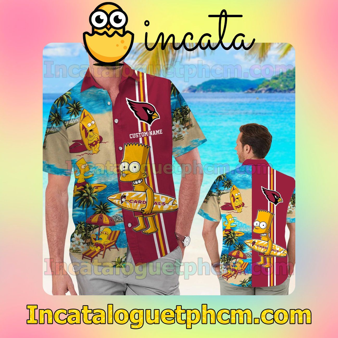 Personalized Arizona Cardinals Simpsons Beach Vacation Shirt, Swim Shorts