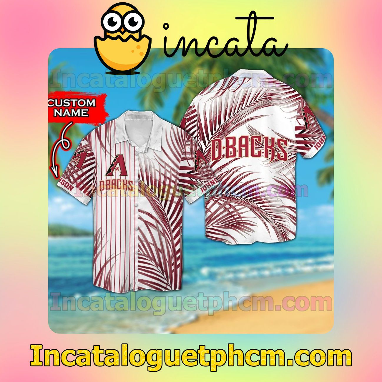 Personalized Arizona Diamondbacks Beach Vacation Shirt, Swim Shorts