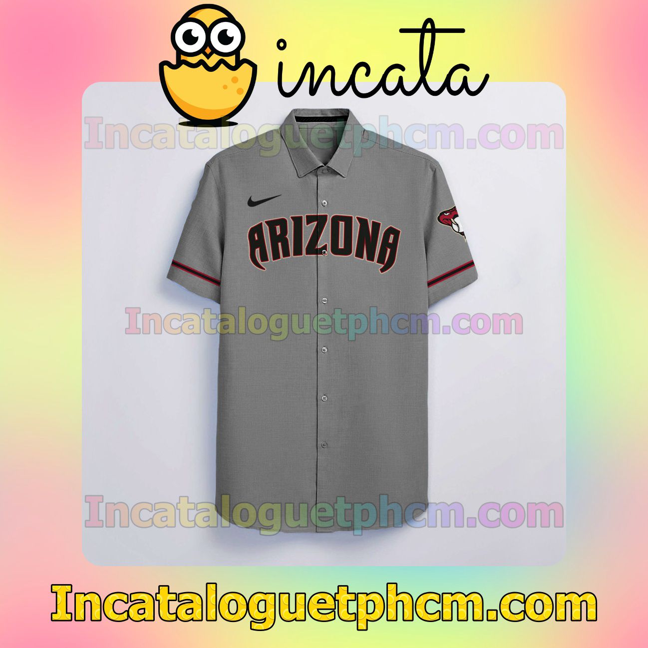 Personalized Arizona Diamondbacks Gray Button Shirt And Swim Trunk