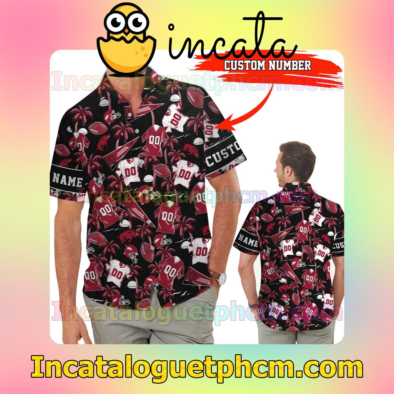 Personalized Arkansas Razorbacks Beach Vacation Shirt, Swim Shorts