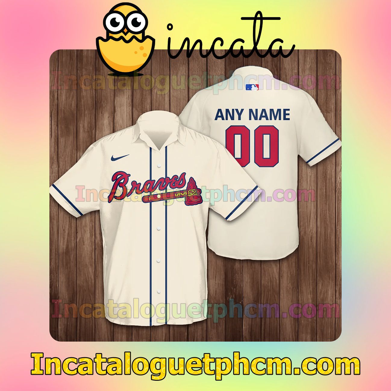 Personalized Atlanta Braves Baseball Button Shirt And Swim Trunk
