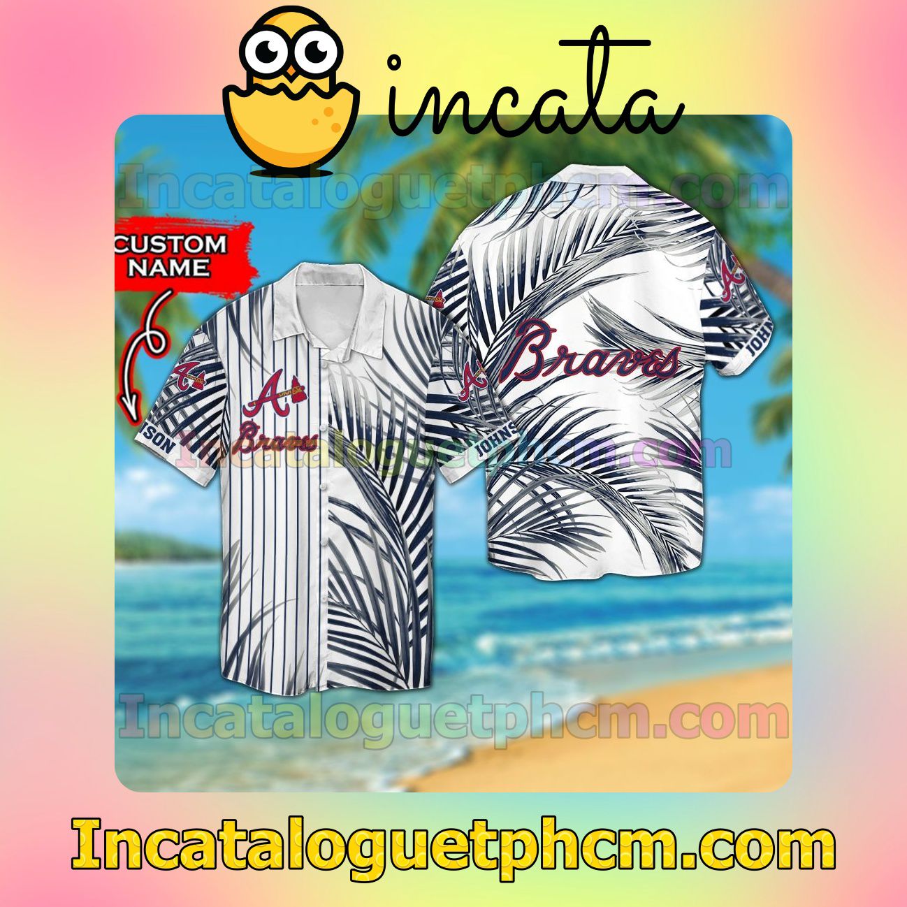 Personalized Atlanta Braves Beach Vacation Shirt, Swim Shorts