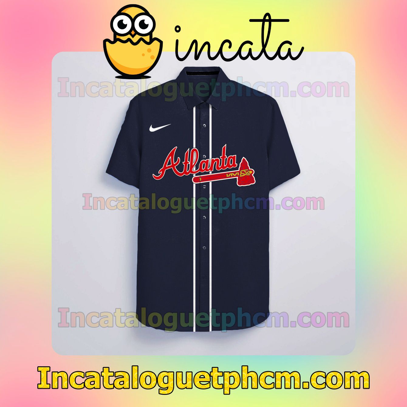 Personalized Atlanta Braves Button Shirt And Swim Trunk