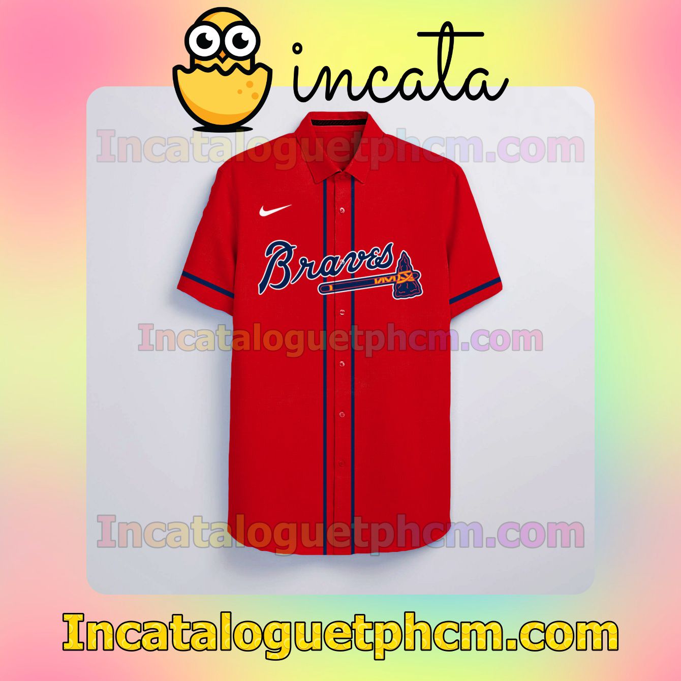 Personalized Atlanta Braves Logo Branded Button Shirt And Swim Trunk