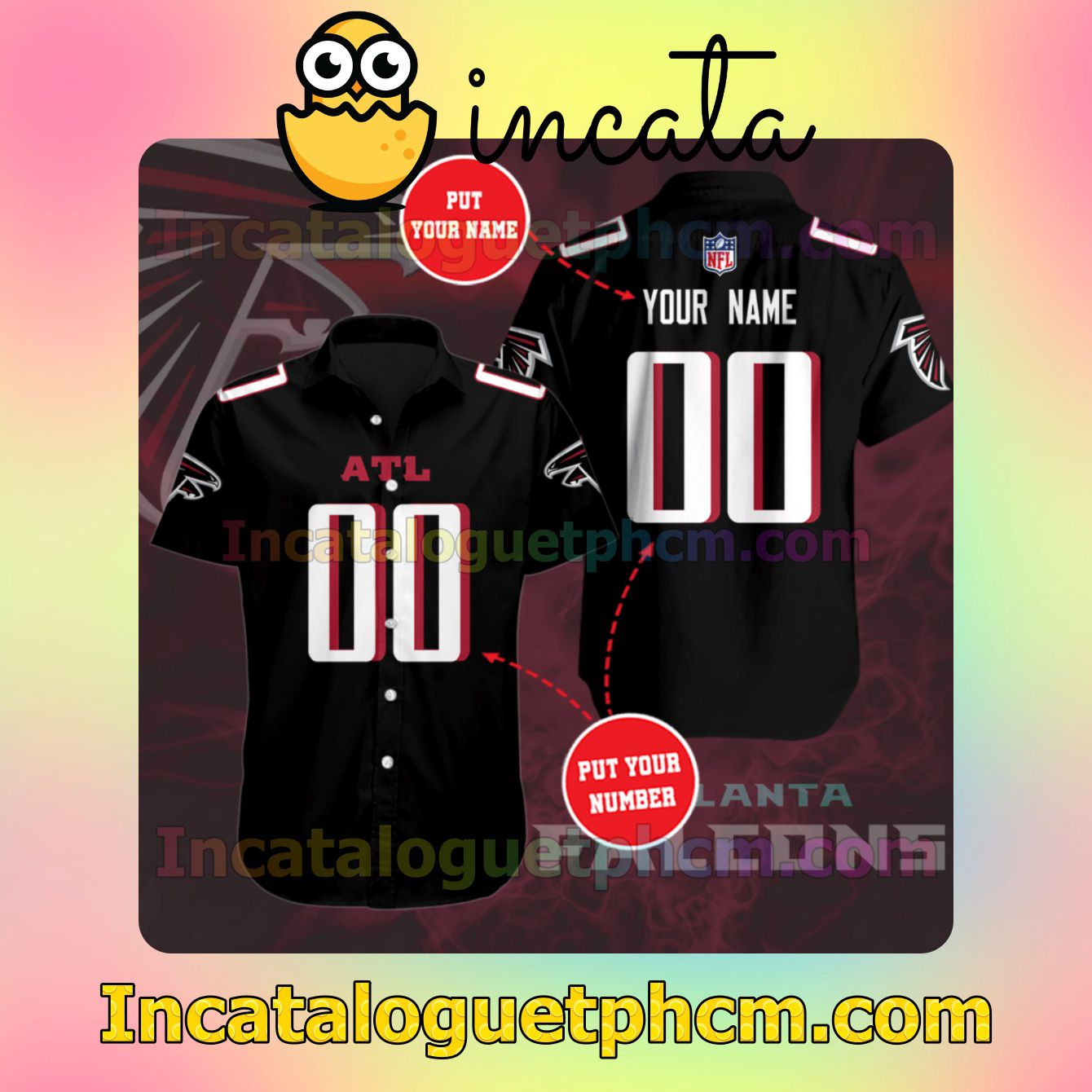 Personalized Atlanta Falcon Football Team Black Button Shirt And Swim Trunk