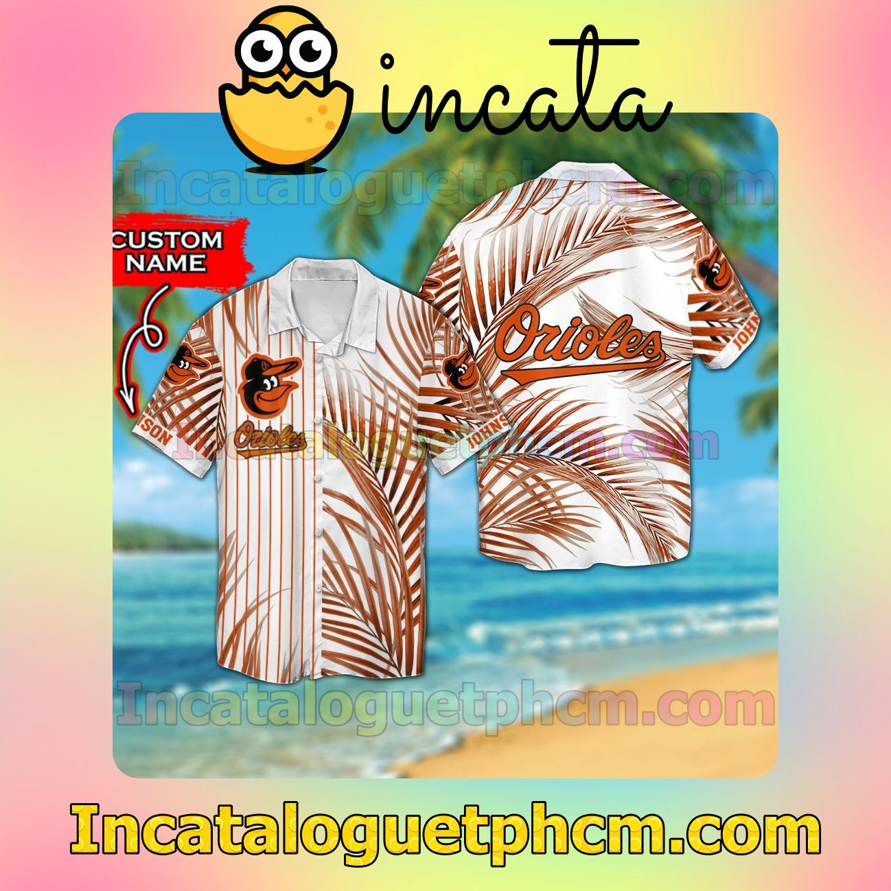 Personalized Baltimore Orioles Beach Vacation Shirt, Swim Shorts