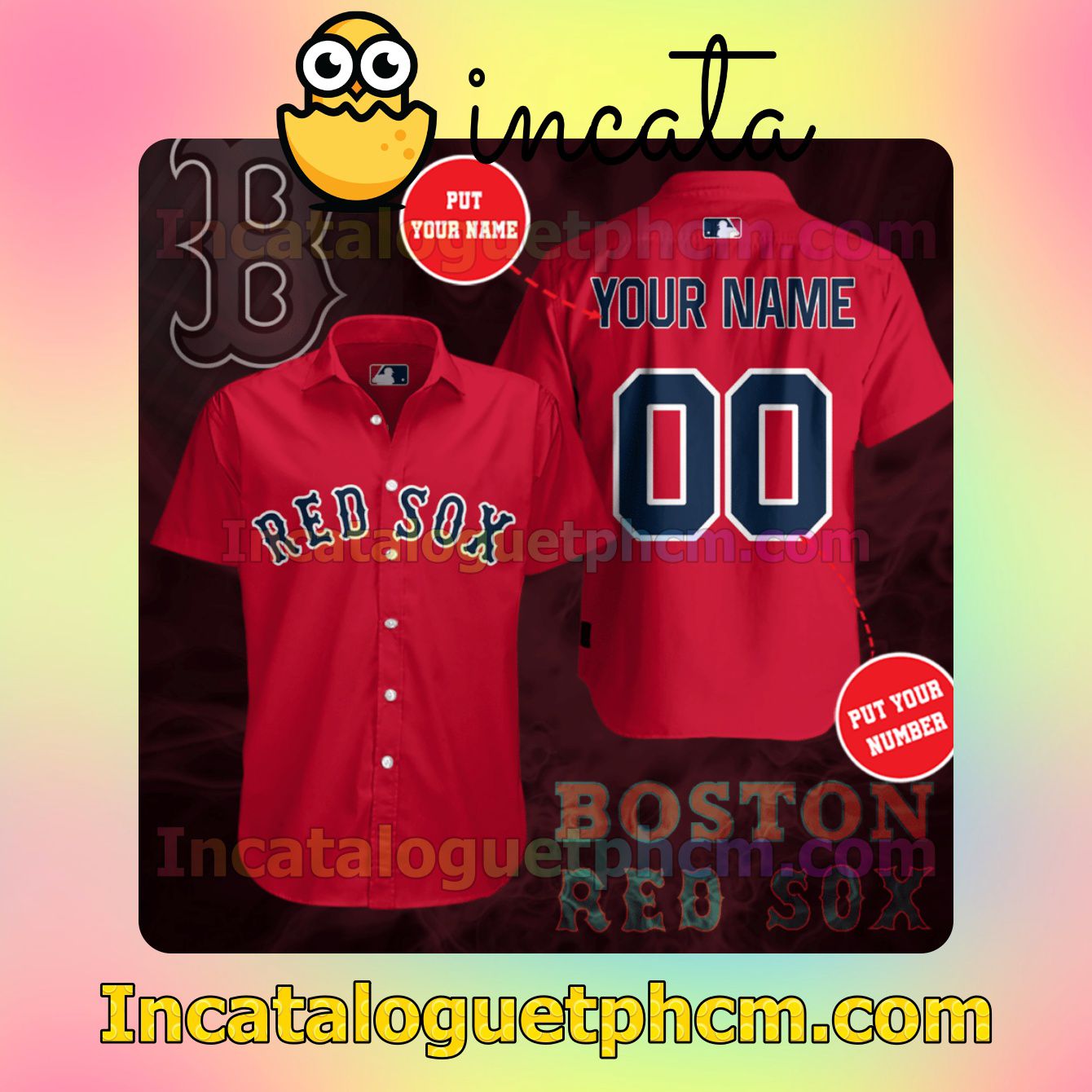 Personalized Boston Red Sox Red Button Shirt And Swim Trunk