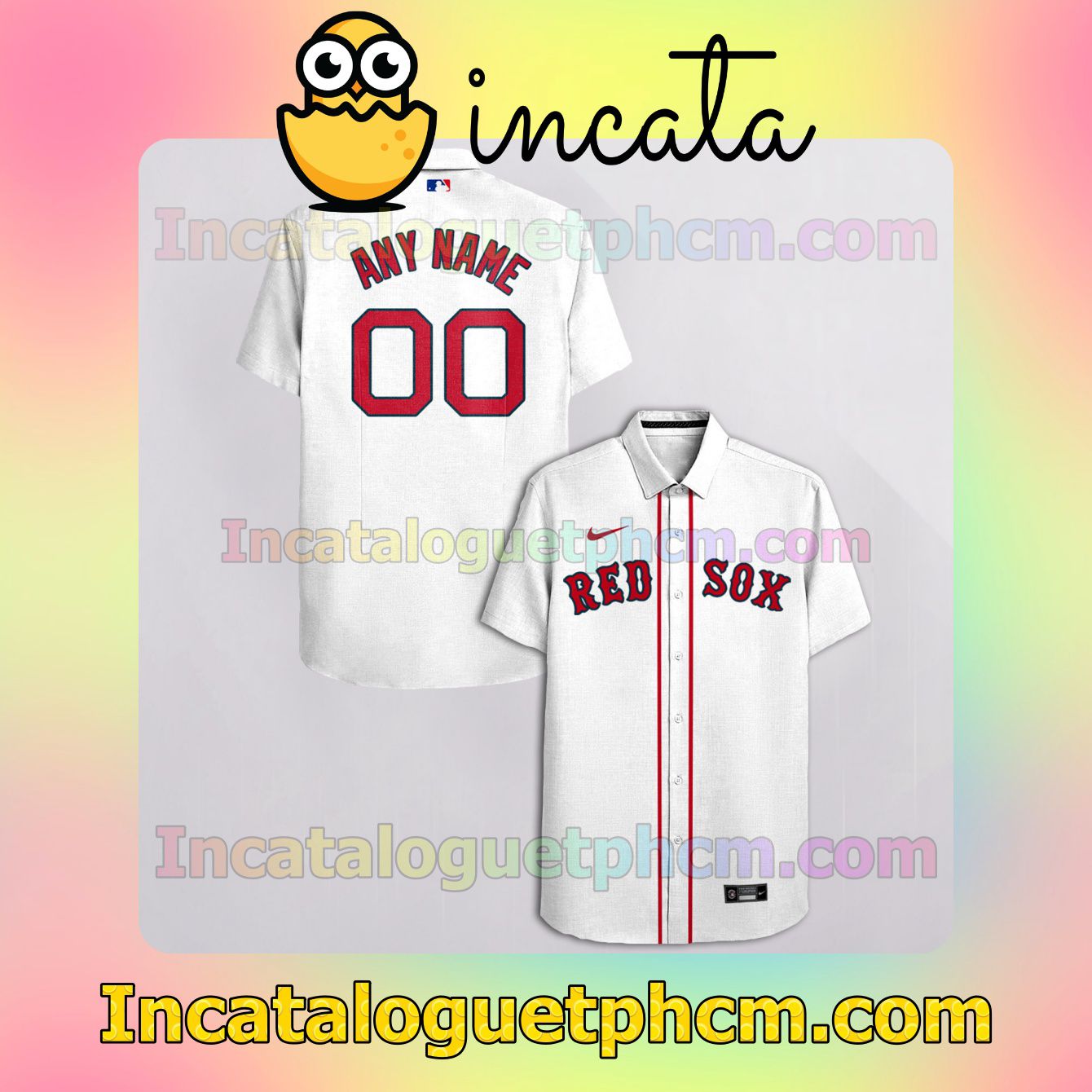 Personalized Boston Red Sox White Gift For Fans Button Shirt And Swim Trunk