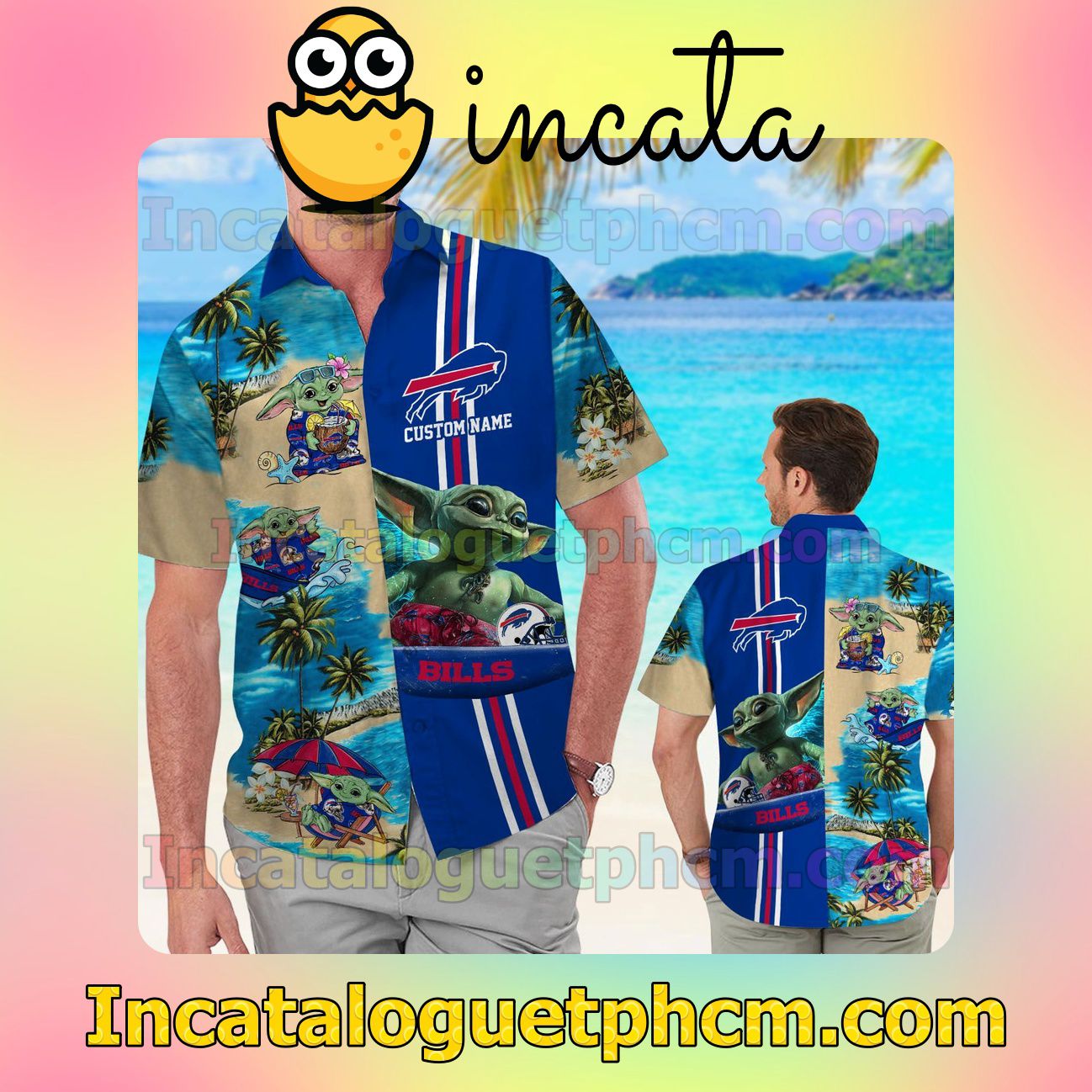 Personalized Buffalo Bills Baby Yoda Beach Vacation Shirt, Swim Shorts