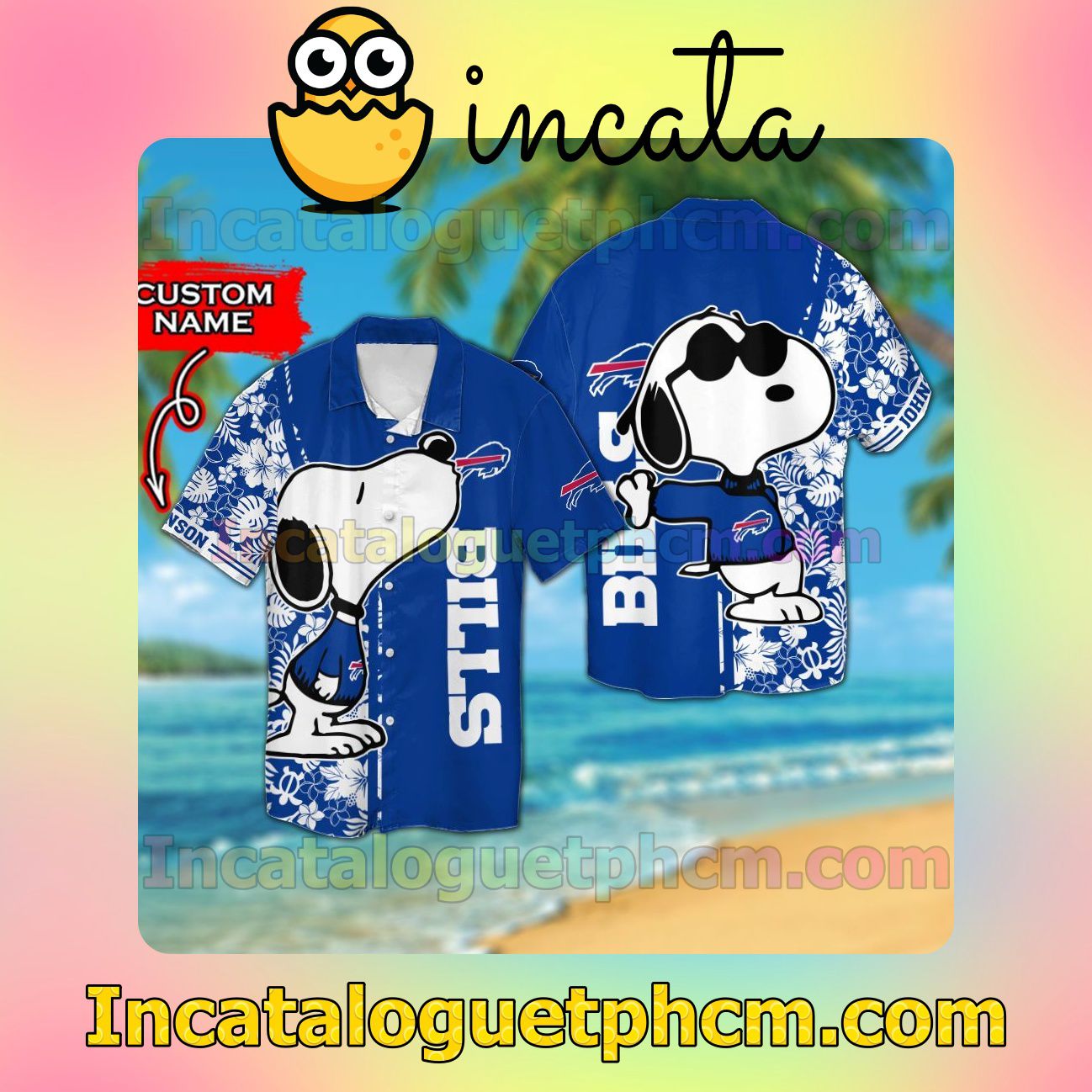 Personalized Buffalo Bills & Snoopy Beach Vacation Shirt, Swim Shorts