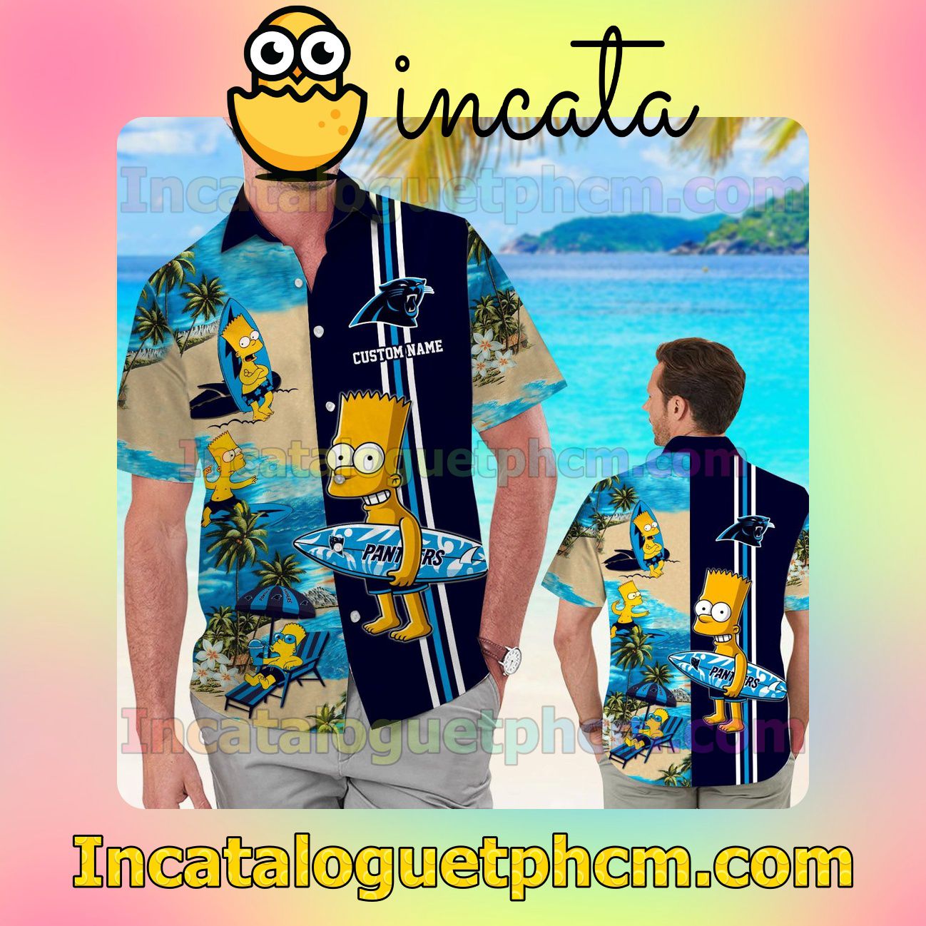 Personalized Carolina Panthers Simpsons Beach Vacation Shirt, Swim Shorts