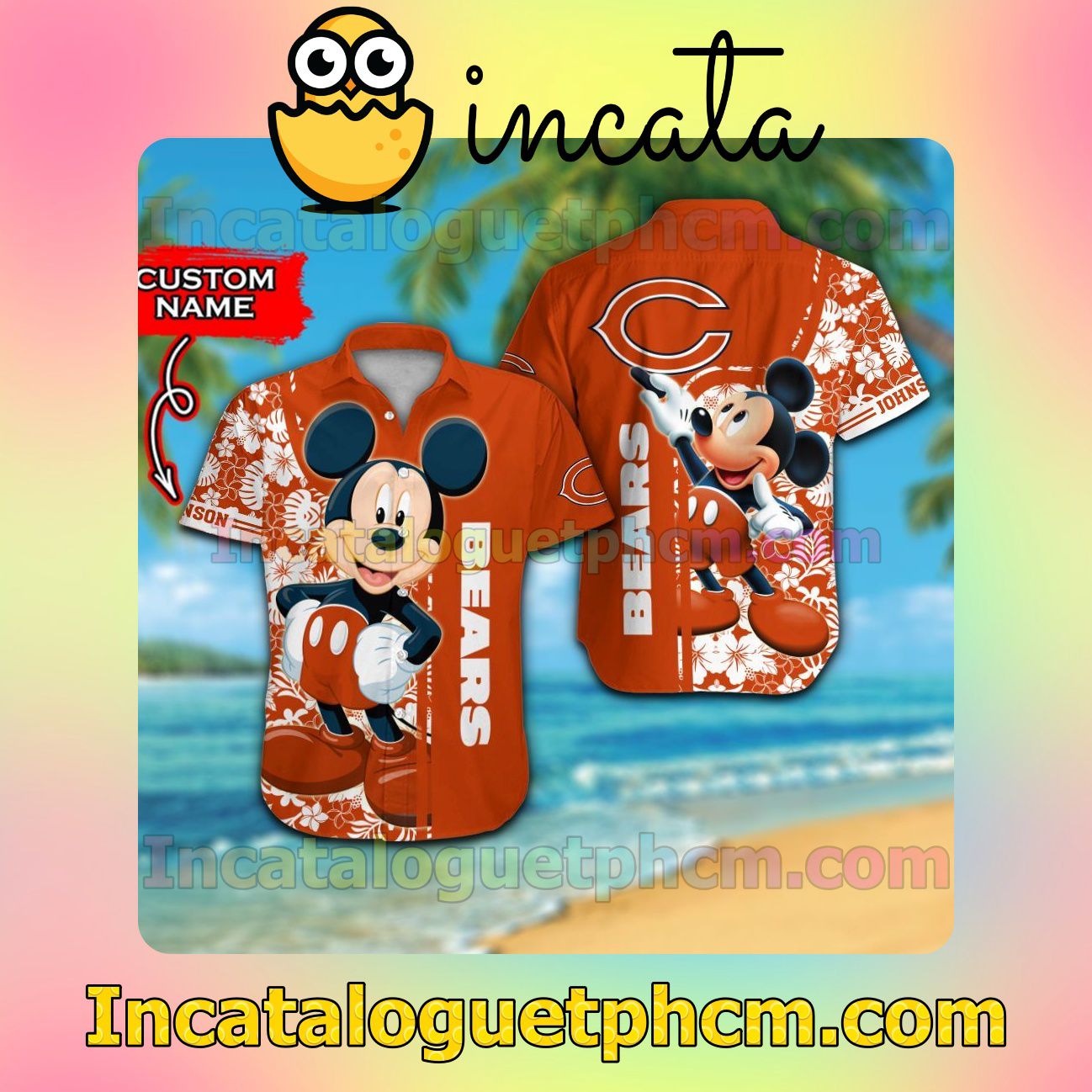 Personalized Chicago Bears & Mickey Mouse Beach Vacation Shirt, Swim Shorts