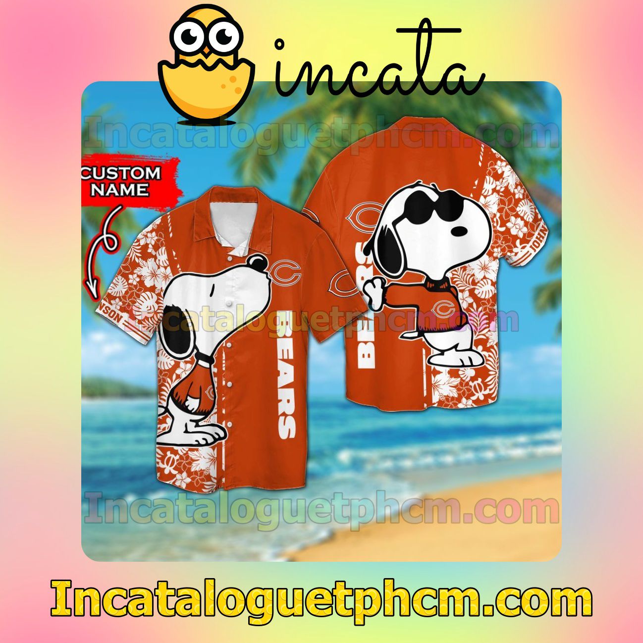 Personalized Chicago Bears & Snoopy Beach Vacation Shirt, Swim Shorts