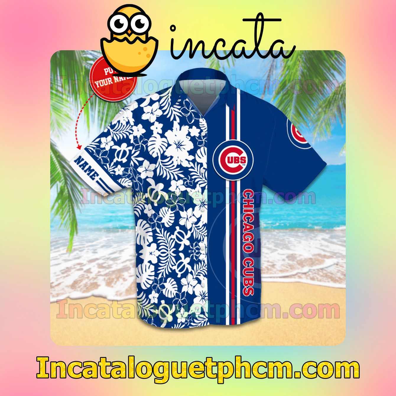 Personalized Chicago Cubs Beach Vacation Shirt, Swim Shorts