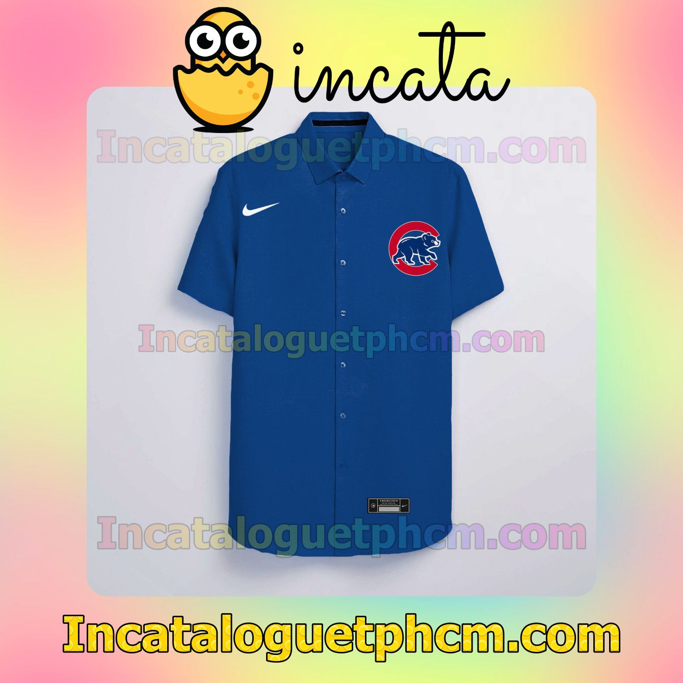 Personalized Chicago Cubs Blue Button Shirt And Swim Trunk