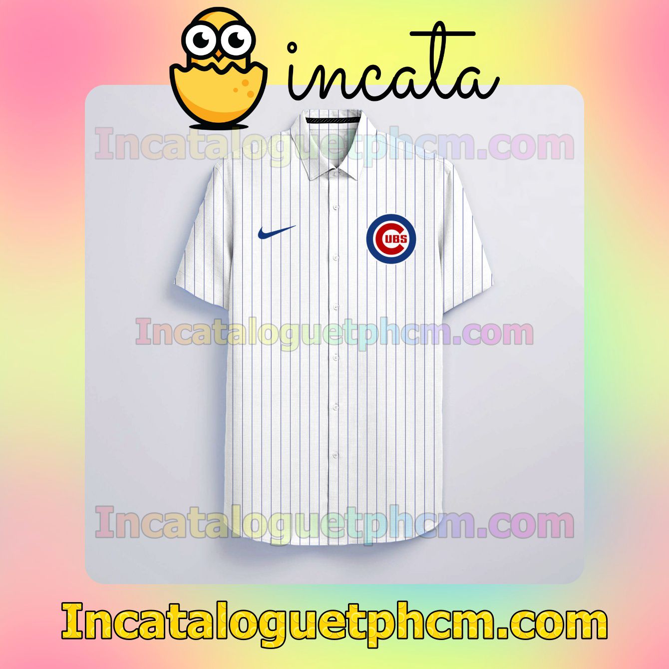 Personalized Chicago Cubs White Logo Branded Button Shirt And Swim Trunk