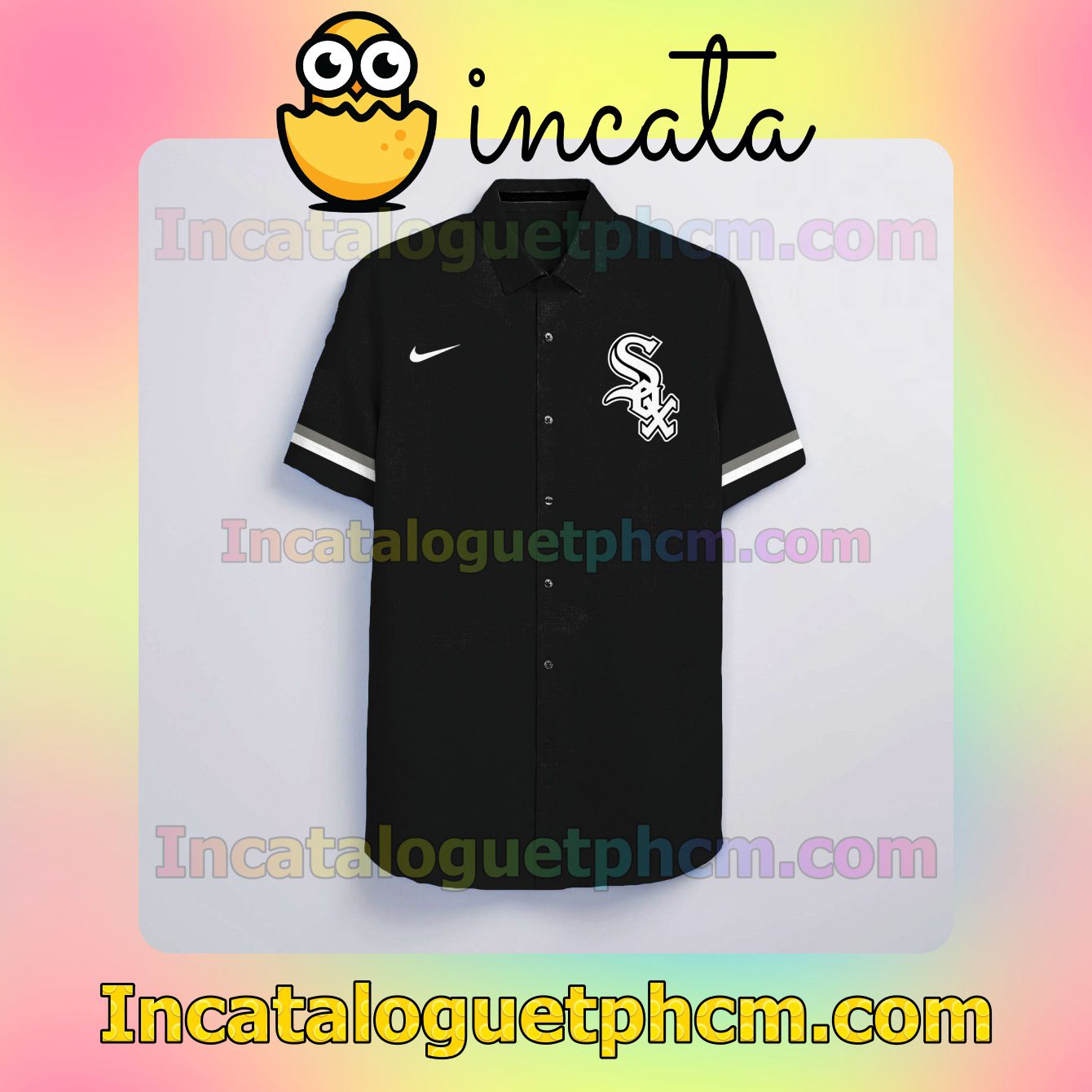 Personalized Chicago White Sox Black Gift For Fan Button Shirt And Swim Trunk