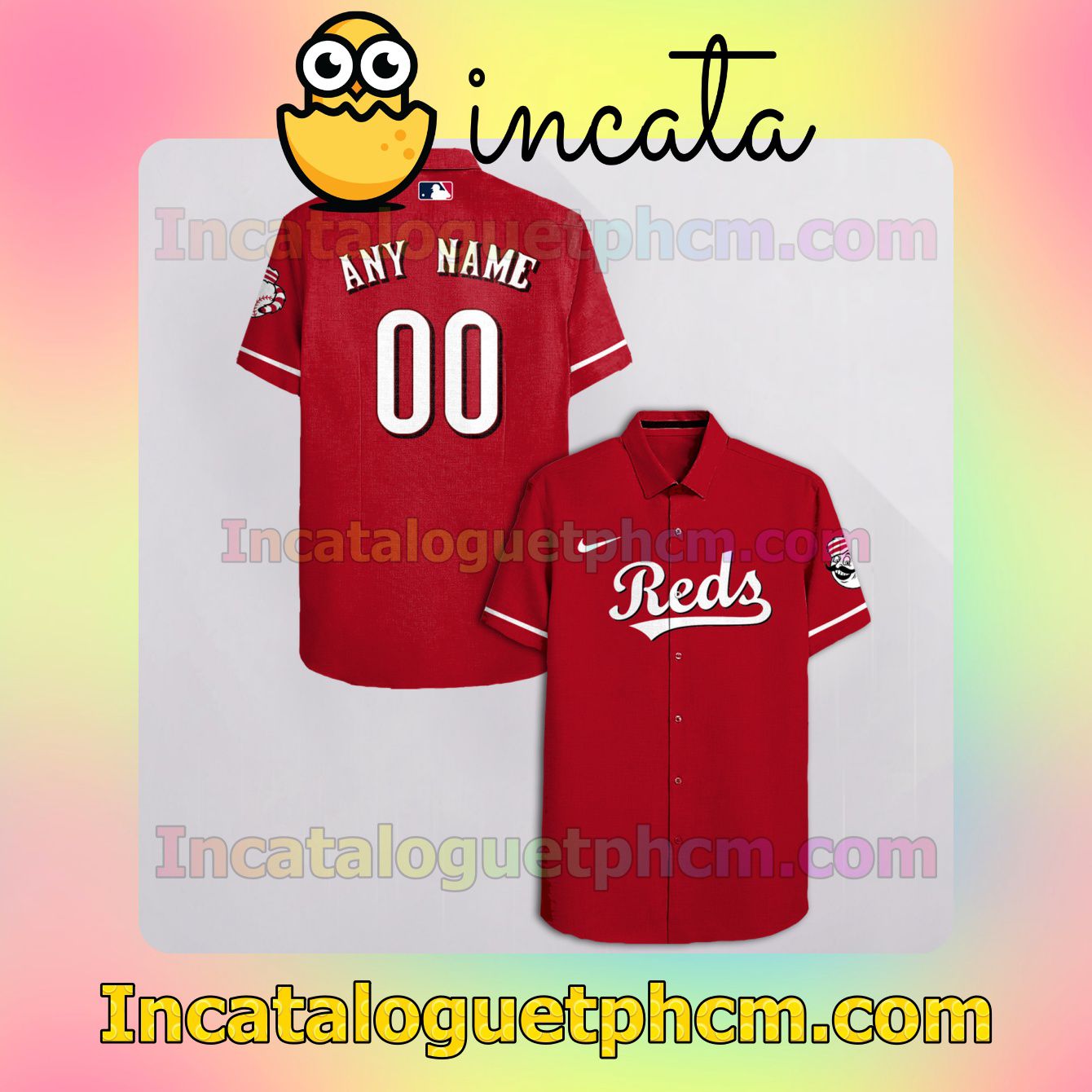 Personalized Cincinnati Reds Red Packer Lover Button Shirt And Swim Trunk