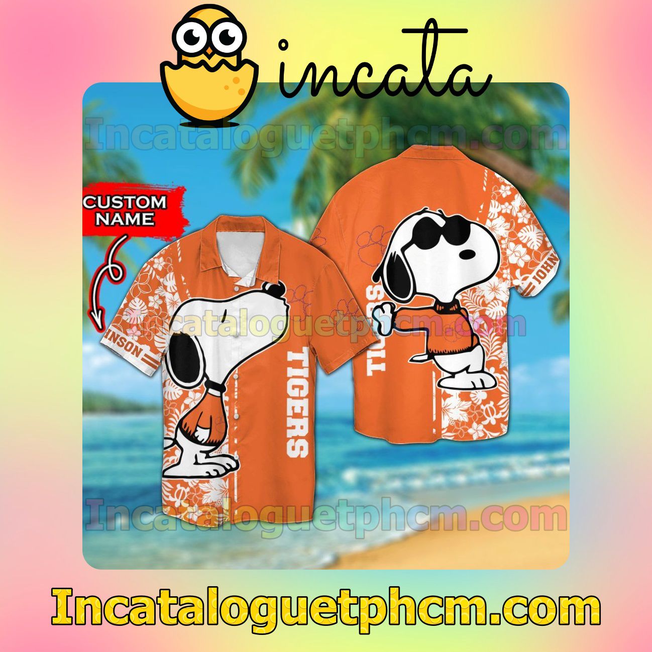 Personalized Clemson Tigers & Snoopy Beach Vacation Shirt, Swim Shorts