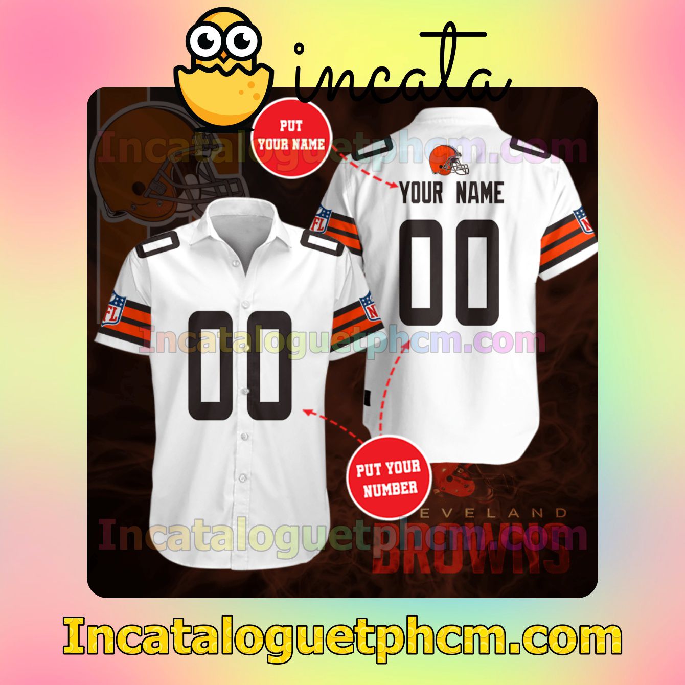 Personalized Cleveland Browns Football Team White Button Shirt And Swim Trunk
