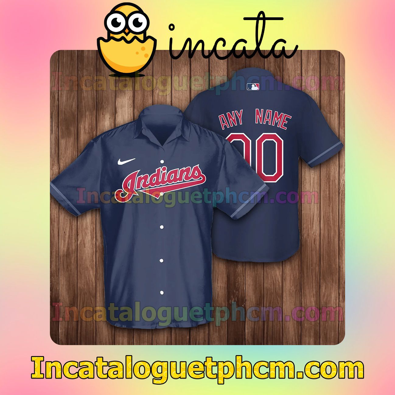 Personalized Cleveland Guardians, Cleveland Indians Baseball Navy Button Shirt And Swim Trunk