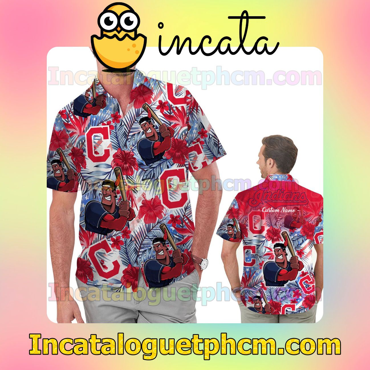 Personalized Cleveland Indians Tropical Floral America Flag For MLB Football Lovers Beach Vacation Shirt, Swim Shorts
